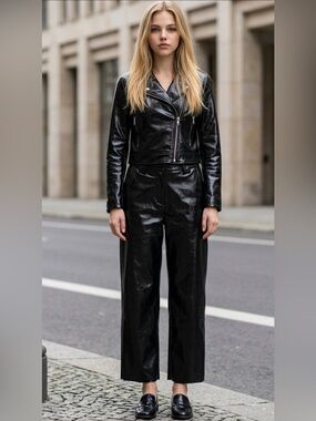 I.AM.GIA Black Straight Leg Vegan Leather Jumpsuit
